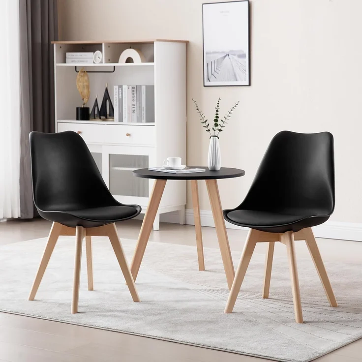 WOLTU® 4er Set Esszimmerstühle Küchenstuhl Design Stuhl Esszimmerstuhl Kunstleder Holz Schwarz BH29sz-4 – Bild 4