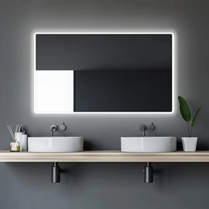 Talos Moon Badspiegel mit Beleuchtung 120x70 cm, feuchtwassergeeignet mit Aluminiumrahmen, Lichtfarbe Neutralweiß, einfache Montage – Bild 1
