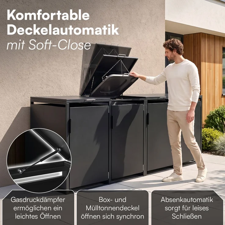 STEELSØN 'Thoria' Mülltonnenbox 4er je 240 Liter, graphitschwarz, Mülltonnenverkleidung aus Stahl, wetterfest, 116x80x268 cm, Müllbox für 4 Tonnen – Bild 3