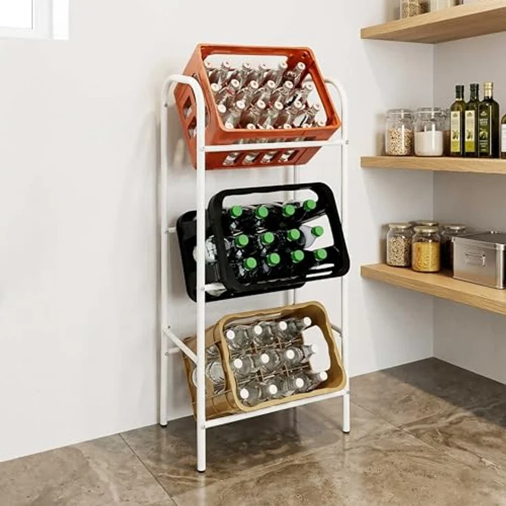 Spetebo Kastenständer 3er Metall Getränkekisten Ständer weiß 116 x 50 cm, Set 10-tlg, für 3 Getränkekisten oder Universalboxen in ca. 45 cm x 35 cm x 27 cm – Bild 2