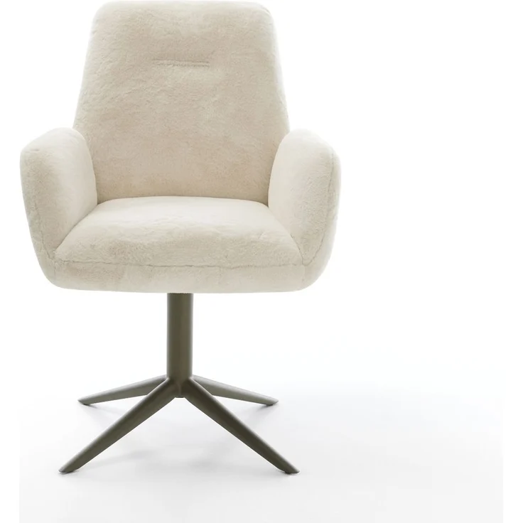 Drehstuhl Zoa-Flex Plüsch Creme-Weiß Fußkreuz Effektfinish Titan 360° drehbar Wippfunktion Taschenfederkern – Bild 2