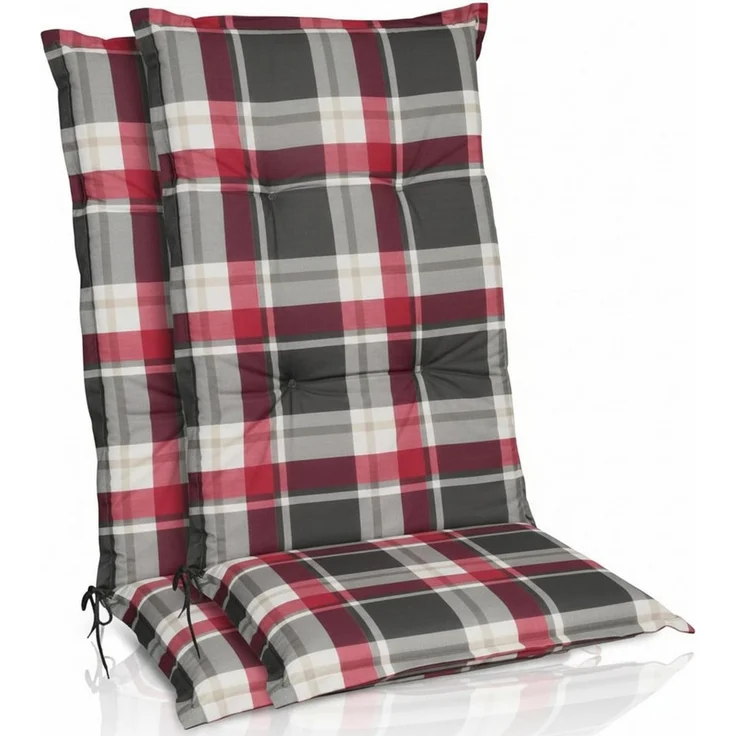 Beautissu Hochlehnerauflage 2er Set Hochlehner Auflagen Set 120x50 cm Polster Bordeaux Kariert, 6cm Dicke Polsterauflage rutschfest UV-Lichtecht 5 Stuhlkissen – Bild 1