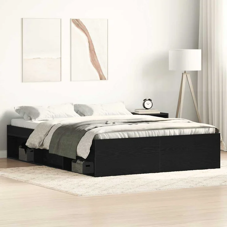 vidaXL Bettgestell ohne Matratze Schwarz Eichen-Optik 135x190 cm 3329317 – Bild 1