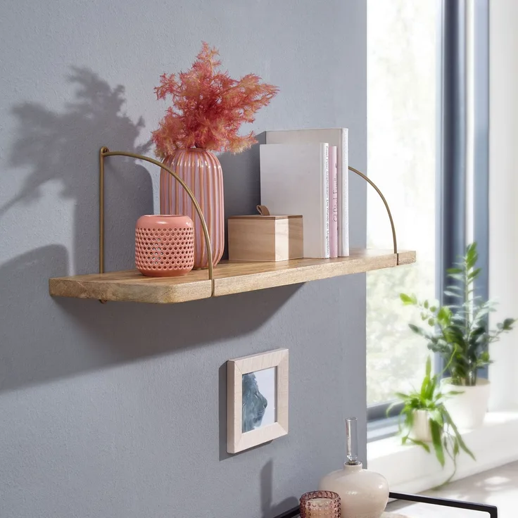 Wandregal 80x25x22 cm Mango Massivholz / Metall Hängeregal Industrial