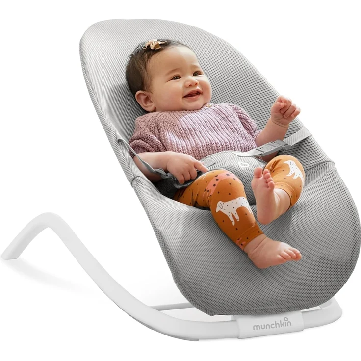 Munchkin 2-in-1 Spring Babywippe & Schaukel| Babyschaukel mit 3 Liegepositionen | Babywippe ab Geburt, flach zusammenklappbar | Baby Essentials | Grau – Bild 1