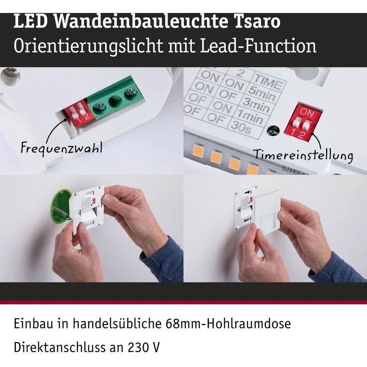 LED Wandeinbauleuchte Tsaro eckig 80x80mm 1W 80lm 230V 2700K Weiß matt – Bild 4