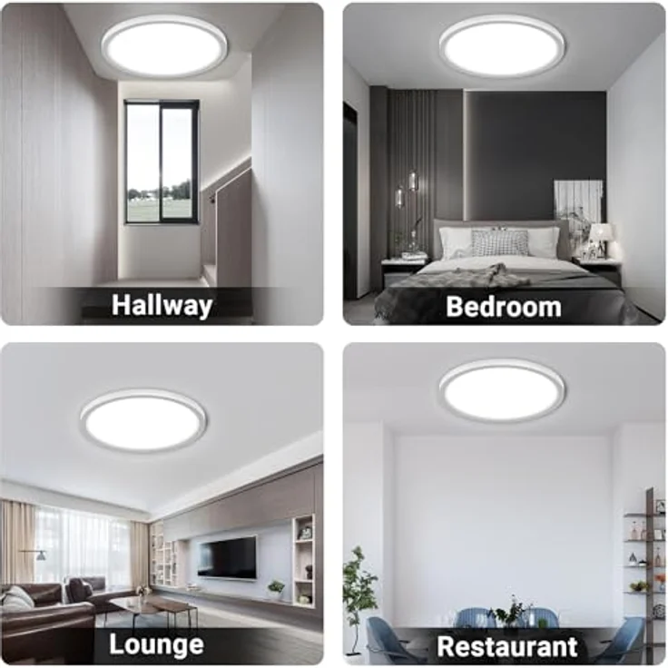 LQWELL Deckenleuchte LED Deckenlampe, IP44 Wasserfest Badlampe Rund Flach 12W 3000K 4000K 6000K 1320LM Modern Schlicht Lampe Dünn für Wohnzimmer Badezimmer Schlafzimmer Küche, 180 * 18mm – Bild 7