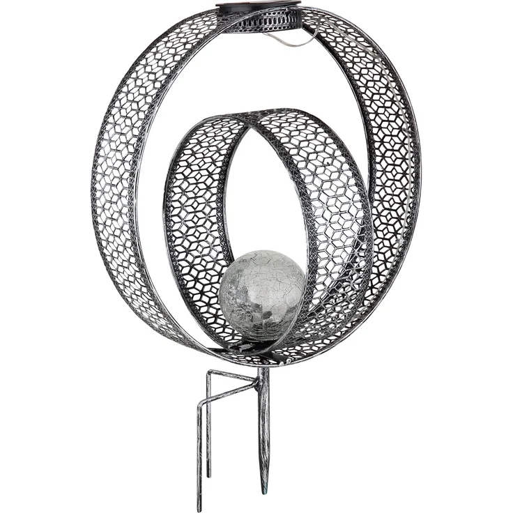 2er Set LED Solarleuchten Dekorstanzungen in Silber & Crackleglas, Höhe 42cm – Bild 9