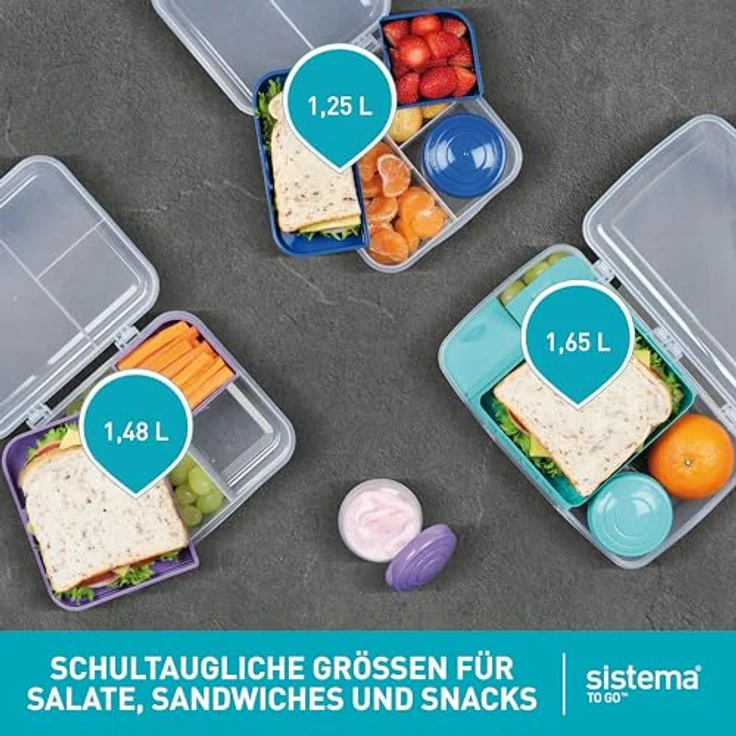 Sistema Bento Box Create Brotdose mit Fächern | 1,48 L Lunchbox mit Joghurt- /Fruchtbehälter | Lunchbox Kinder & Erwachsene | Blaugrün | 2 Stück – Bild 4