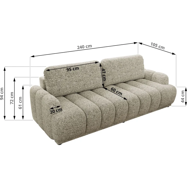 Schlafsofa ACCORDO 3-Sitzer mit Schlaffunktion, DL-Mechanismus, Wellenfederung & Massivholz, freistehend rundum bezogen - Beige Strukture – Bild 7