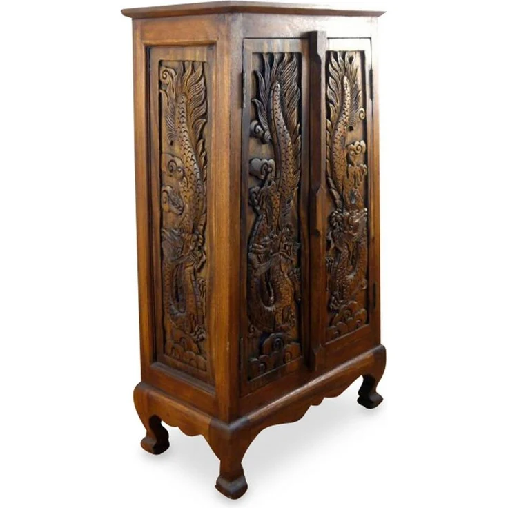 livasia Kommode Asiatische Massivholz Kommode 55 x 35 x 100 cm mit Drachenschnitzerei – Bild 5