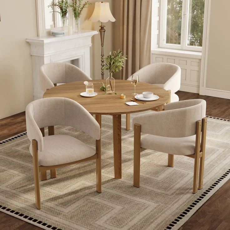 6 Esszimmerstühle aus Metall in Holzoptik, bequem und atmungsaktiv, geeignet für Esszimmer, Wohnzimmer, Cafés, moderner Stil, Leinenstoff, Naturholzfarbe--Holz--61.5x52.5x83cm--YOUDENOVA – Bild 4