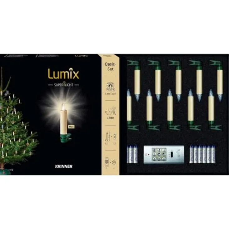 kabellose Kerzen, LUMIX SUPERLIGHT MINI, superhelle warmweiße LEDs, cremefarben Basis-Set, 12 Stück
