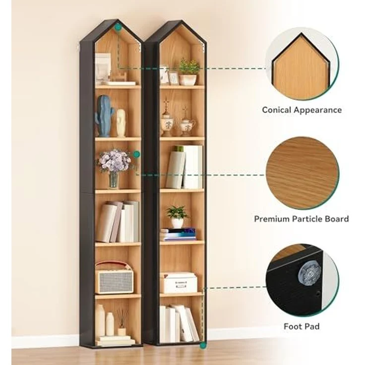 YITAHOME Bücherregal 6-Etagen mit Weißem Gestell und Eichenoptik | Platzsparendes Design für Zuhause & Büro | 180 x 23,5 x 30 cm (BxHxT) – Bild 6