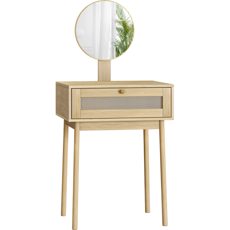 Schminktisch mit rundem Spiegel und Schubladen, 60x50x128 cm, Eiche – Bild 6