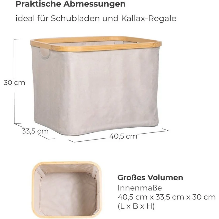 osoltus Faltbox Wäschebox Wäschekorb Nelson Bambus Beige 40 cm – Bild 2