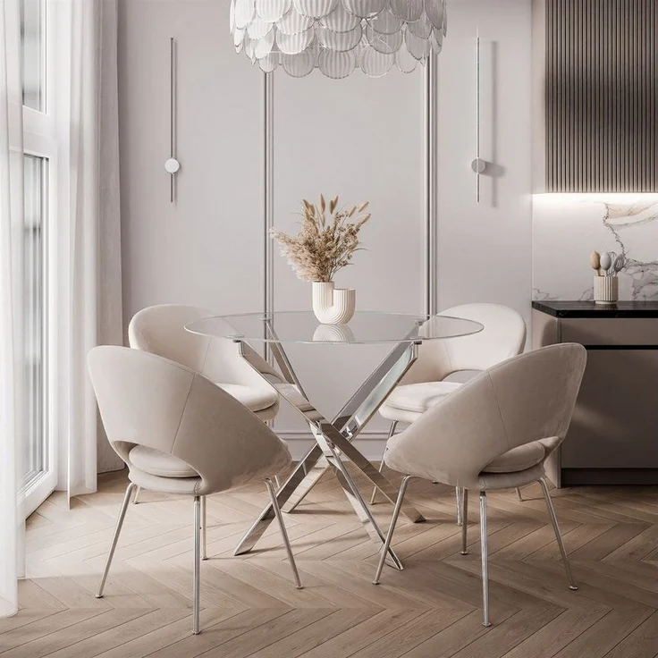 Lookway Esstisch BEIRA runde Platte, 90 cm aus Glas ohne Stühle (1 Tisch), Durchmesser: ø 90 cm – Bild 1