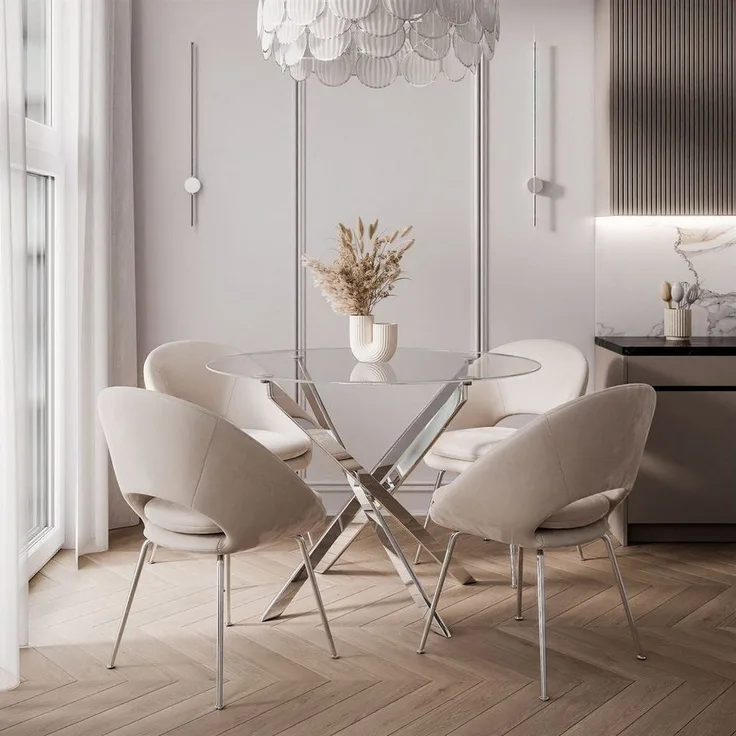 Lookway Esstisch BEIRA runde Platte, 90 cm aus Glas ohne Stühle (1 Tisch), Durchmesser: ø 90 cm