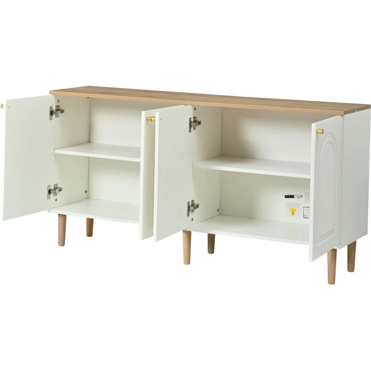 Sideboard 140 x 35 x 71 cm aus MDF und Spanplatte, 4 Türen mit 3D-Relief, Weiß und Holzton – Bild 6