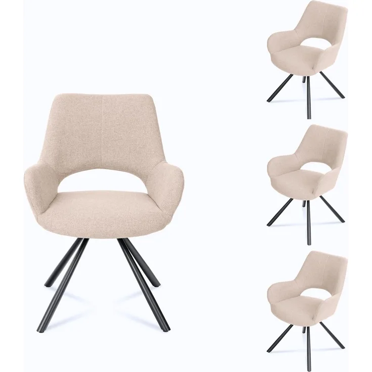 MEUBLE COSY Esszimmerstühle 4er Set Küchenstuhl Polsterstuhl mit Armlehne Sessel Sitzfläche aus Stoff Metallbeine, Beige, 58.5 x 59 x 81 cm