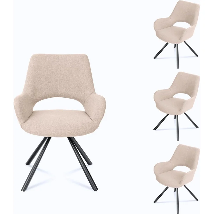 MEUBLE COSY Esszimmerstühle 4er Set Küchenstuhl Polsterstuhl mit Armlehne Sessel Sitzfläche aus Stoff Metallbeine, Beige, 58.5 x 59 x 81 cm