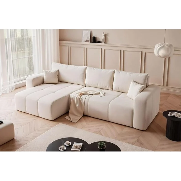 Modernes Ecksofa in L-Form mit Schlaffunktion und Stauraum; freistehendes Design, bietet Platz für vier Personen. – Bild 2