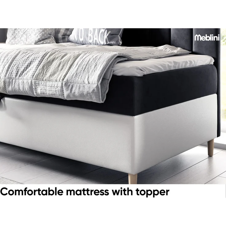 MEBLINI Kinderbett mit Bettkasten MAYA 2 90x200 – H3/Schwarz Samt Gepolstert Einzelbett mit Matratze - Polsterbett mit Stauraum - Bett mit Kopfteil – Stauraumbett – Bild 4