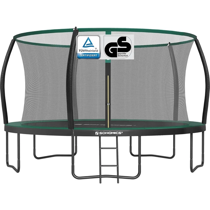 Songmics Trampolin mit Leiter, Sicherheitsnetz und gepolsterten Stangen, Stahl dunkelgrün, Ø 427 cm – Bild 1