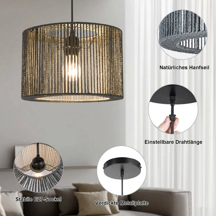 Zedelmaier Pendelleuchte Hängelampe hängend Deckenlampe E27x1/Max. 40 W, ohne Leuchtmittel, ohne Leuchtmittel, Geeignet für Esszimmer Wohnzimmer Schlafzimmer Flur – Bild 3
