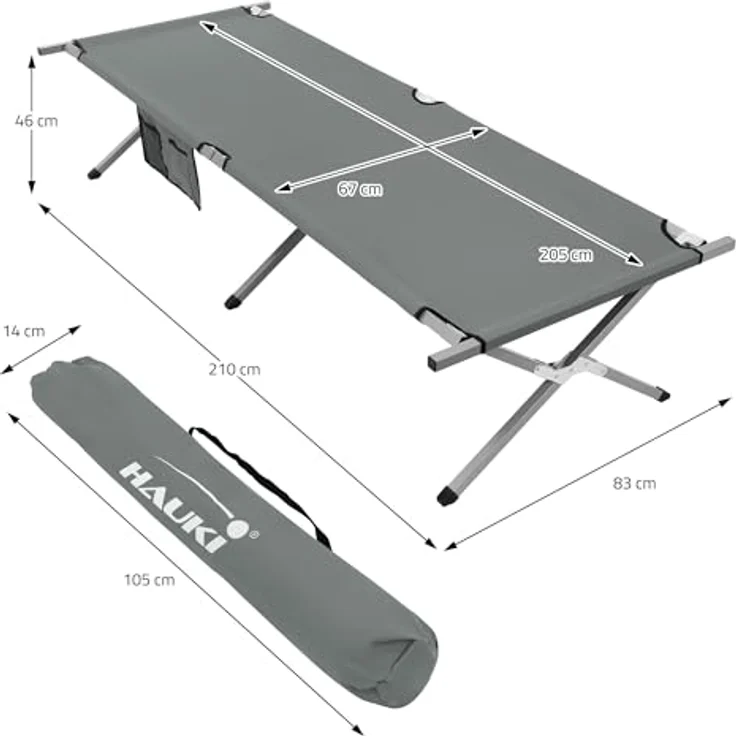 Hauki Feldbett Campingbett klappbar mit Tragetasche Belastbarkeit bis 150 kg Gästebett 210x83x46 cm Grau XL Klappbett für Reisen Metallrohr – Bild 8
