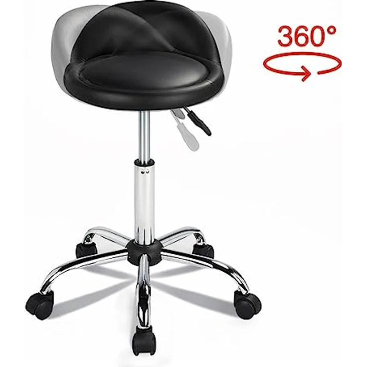 Yaheetech Rollhocker Drehhocker Arbeitshocker Bürohocker Drehstuhl Praxishockermit Rollen Massage Salon, aus Kunstleder, Höhenverstellbar schwarz – Bild 6