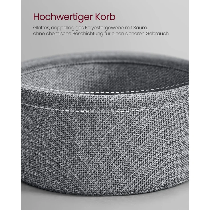 VASAGLE Beistelltisch, mit Korb aus Stoff und Ladestation, Holzspanplatte, Ebenholzschwarz / Schiefergrau, Ø 45x50 cm – Bild 4