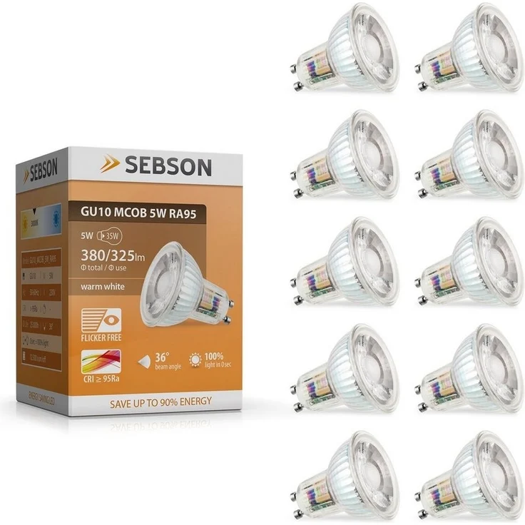 SEBSON LED-Leuchtmittel GU10 LED Lampe 5W warmweiß 380lm 3000K 230V Leuchtmittel - 10er Pack – Bild 1