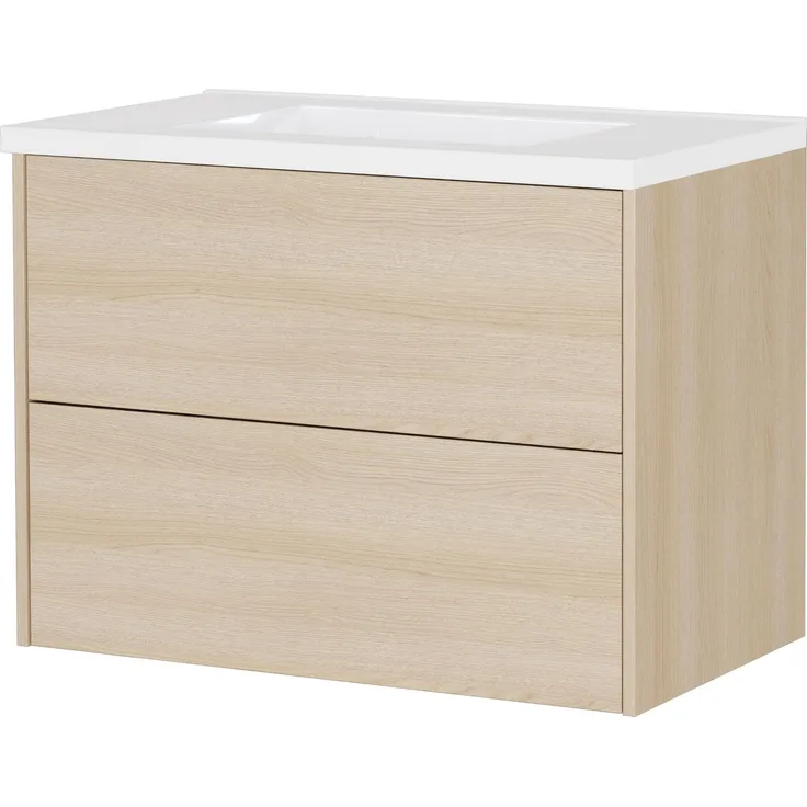 Germania Waschtisch inkl. Becken 9079-653 GW-BODERA, in grifflosem Design mit Push-to-Open Technik, in Lindberg-Eiche, 81 x 61 x 46 cm (BxHxT)