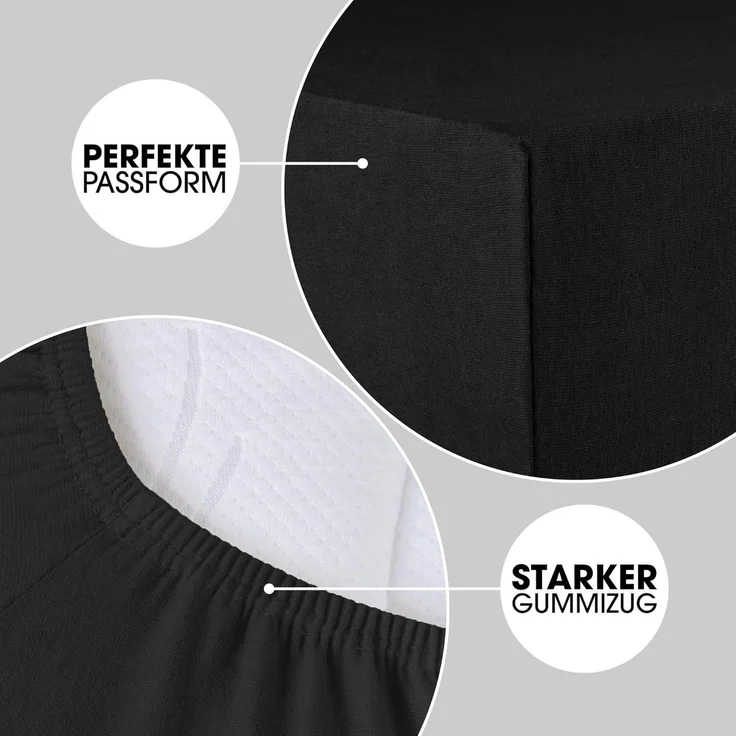 CelinaTex Jersey Topper Spannbettlaken Lucina 200x200-200x220 cm schwarz 100% Baumwolle gekämmt bis 12cm Matratzenhöhe Oeko-TEX – Bild 4