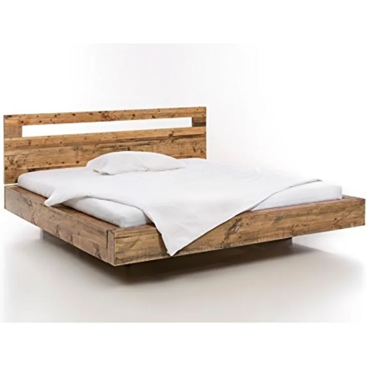 Holzbett Marton 180x200 in Massivholz, Stilvolles Design mit rustikalem Pinienholz, Schwebeoptik, Perfekt für jedes Schlafzimmer