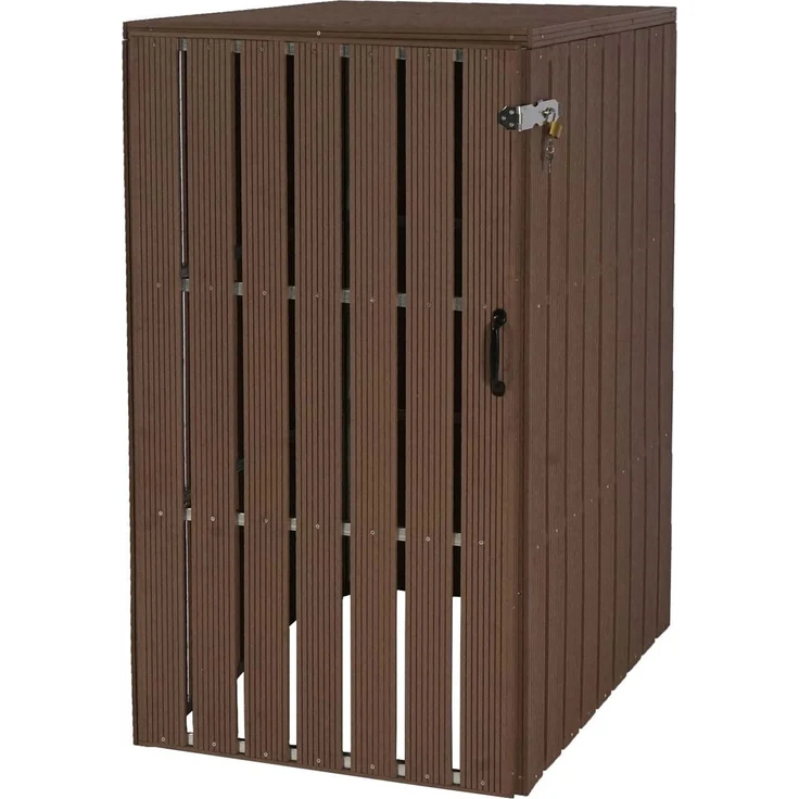 XL 1er-/2er-WPC-Mülltonnenverkleidung HWC-J28, Mülltonnenbox, Metall Holzoptik, erweiterbar ~ braun – Bild 3