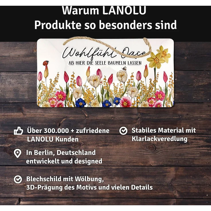 LANOLU Blechschild Wohlfühloase - 16x32cm – Metall – Mehrfarbig – 16103 – Bild 4