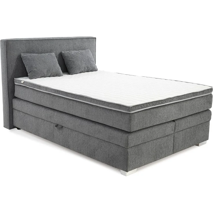 Boxspringbett 140x200 cm Box Bonell Federkernmatratze H4 Topper in Chenille Grau – Bild 1