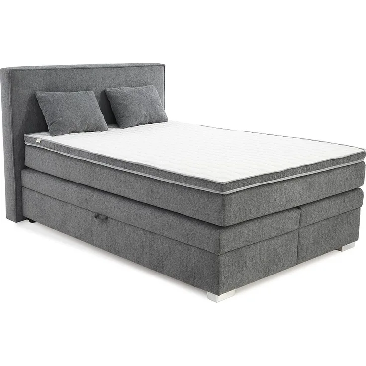 Boxspringbett 140x200 cm Box Bonell Federkernmatratze H4 Topper in Chenille Grau