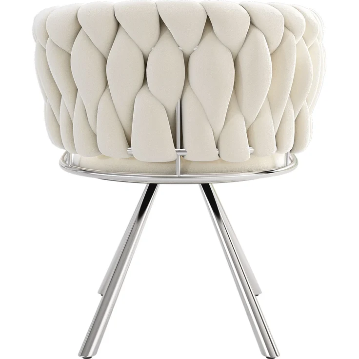 Merax Samt-Esszimmerstuhl, 2er set, Schlafzimmer-Drehstuhl, 360° drehbar Freizeit-Drehstuhl mit vier Stützbeinen aus Metall, beige+Silber – Bild 8
