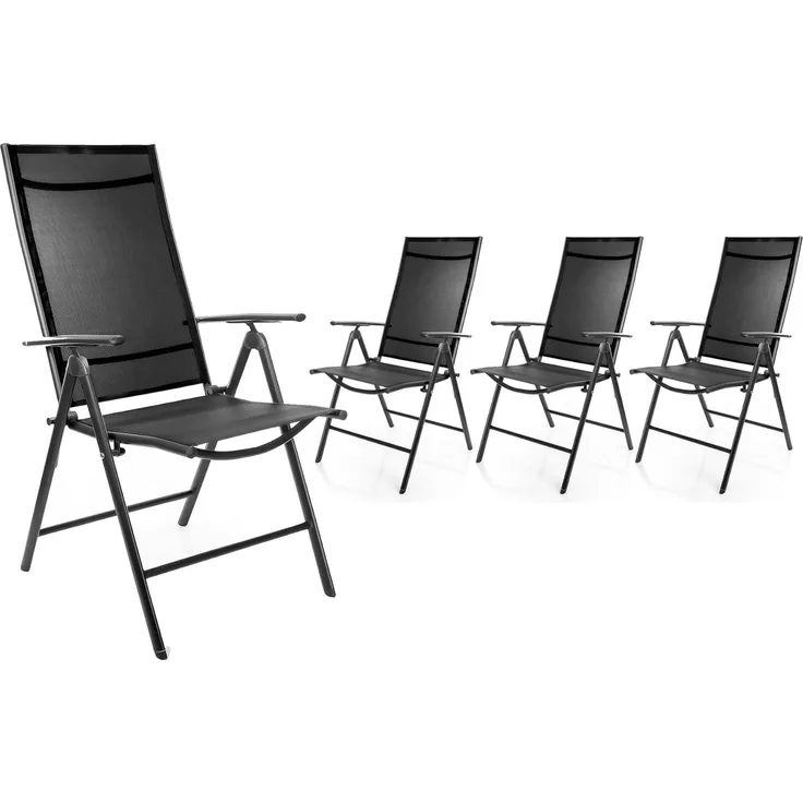 4 Stück Gartenstühle 120 kg belastbar - hochwertige Balkonstühle - Gartenstuhl Klappstuhl mit 7-Fach Verstellbarer Rückenlehne - Campingstuhl für Balkon, Garten & Terrasse - dunkelgrau/schwarz