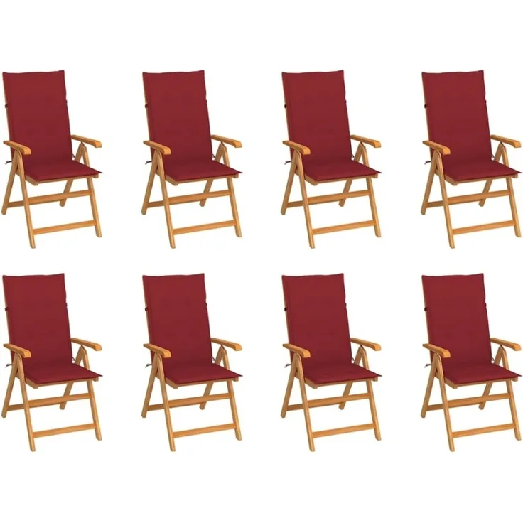 vidaXL Verstellbare Gartenstühle mit Auflagen 8 Stk. Massivholz Teak 3072550
