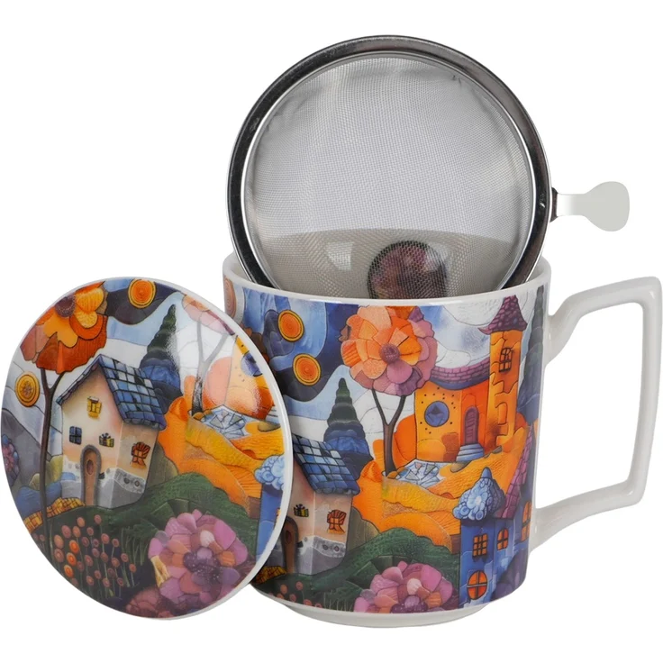 DUO Becher 450 ml mit Teesieb MODERN COUNTRYSIDE New Bone China Porzellan – Bild 2
