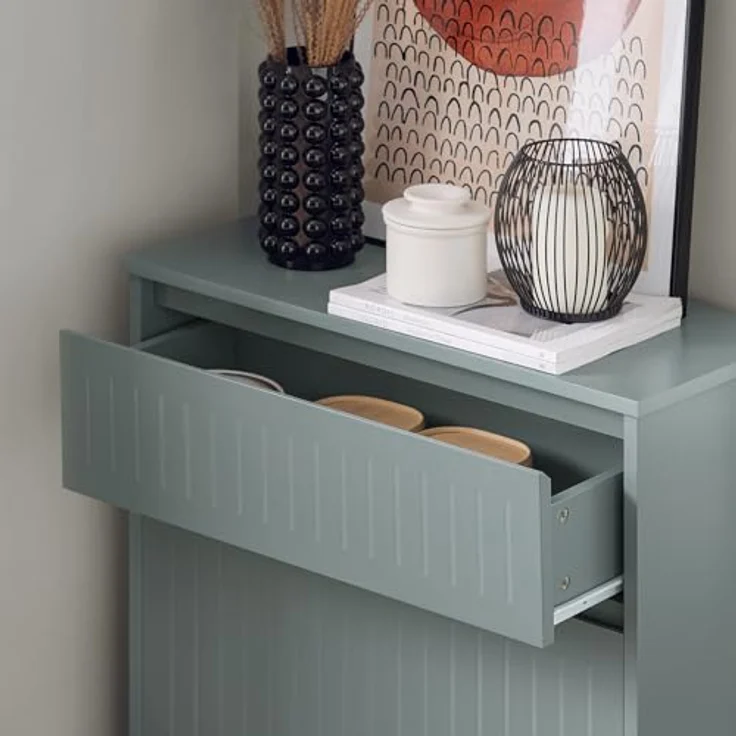 SoBuy Schuhschrank grau, Holzwerkstoff, 2 Klappfächer und Schublade, 61x100x26 cm, Schuhaufbewahrung – Bild 8