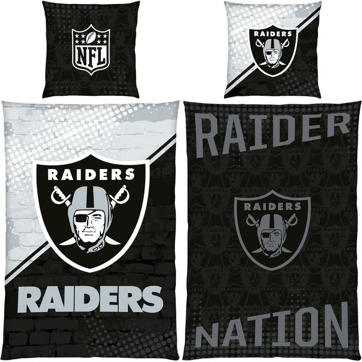 BERONAGE Wendebettwäsche NFL Las Vegas Raiders Bettwäsche Raider Nation Linon/Renforcé, Baumwolle, 2 teilig, 135x200 + 80x80 cm – Bild 1