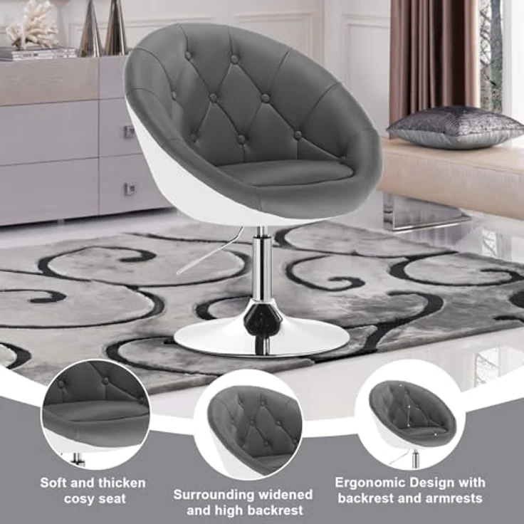 WOLTU® BH41grw-1 1 x Barsessel Loungesessel mit Armlehne Kunstleder 2 farbig Grau+Weiß – Bild 5