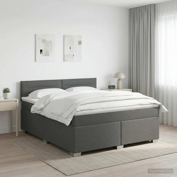 vidaXL Boxspringbett mit Matratze Dunkelgrau 140 x 200 cm Stoff 3450489 – Bild 1