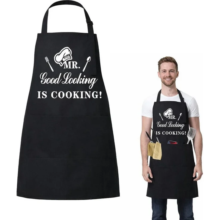 FOUORTUNATE-BEE Kochschürze Schwarze Kochschürze Herren Grillschürze Papa Küchenschürze, Grillschürze für BBQ, Küche, Vatertag und Gartenparty Geschenk – Bild 1