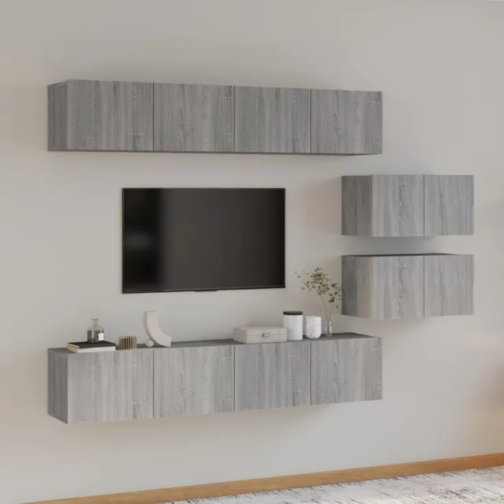 6-tlg. TV-Schrank-Set Grau Sonoma Holzwerkstoff [3114604]